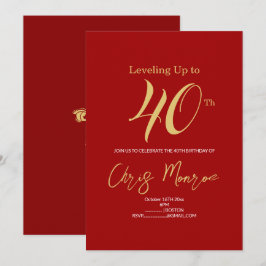 Invitación de Faux Gold y Red al cumpleaños modern