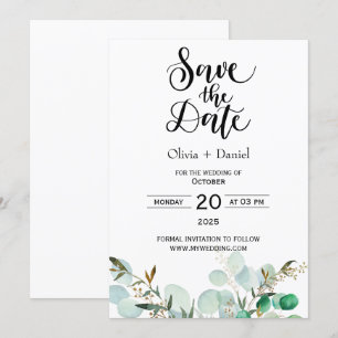 Invitación de fecha de boda de fuga con vegetación