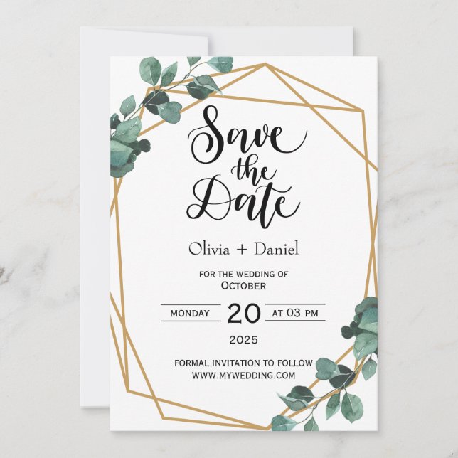 Invitación de fecha de boda de fuga con vegetación (Anverso)