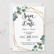 Invitación de fecha de boda de fuga con vegetación