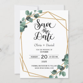 Invitación de fecha de boda de fuga con vegetación