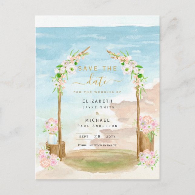 Invitación de fecha de guardado de destino costero (Anverso)