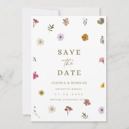 Invitación de fecha de guardado de flor prensada