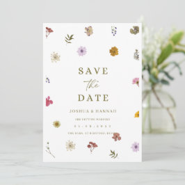 Invitación de fecha de guardado de flor prensada