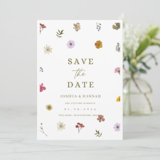 Invitación de fecha de guardado de flor prensada