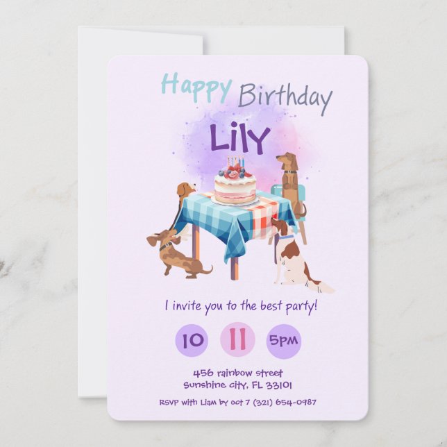 Invitación de feliz cumpleaños de los perros (Anverso)