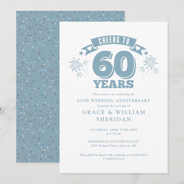 Invitación de Feliz Cumpleaños número 60 de Boda (Anverso / Reverso)