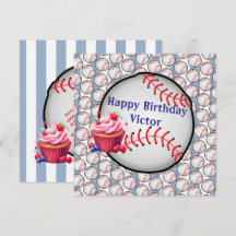 Invitación de Feliz Cumpleaños Raya Azul Béisbol