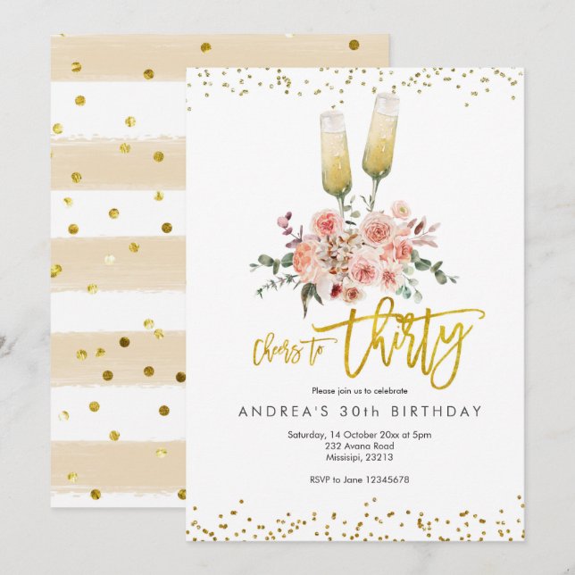 Invitación de Feliz Cumpleaños Treinta Moderna de  (Anverso / Reverso)