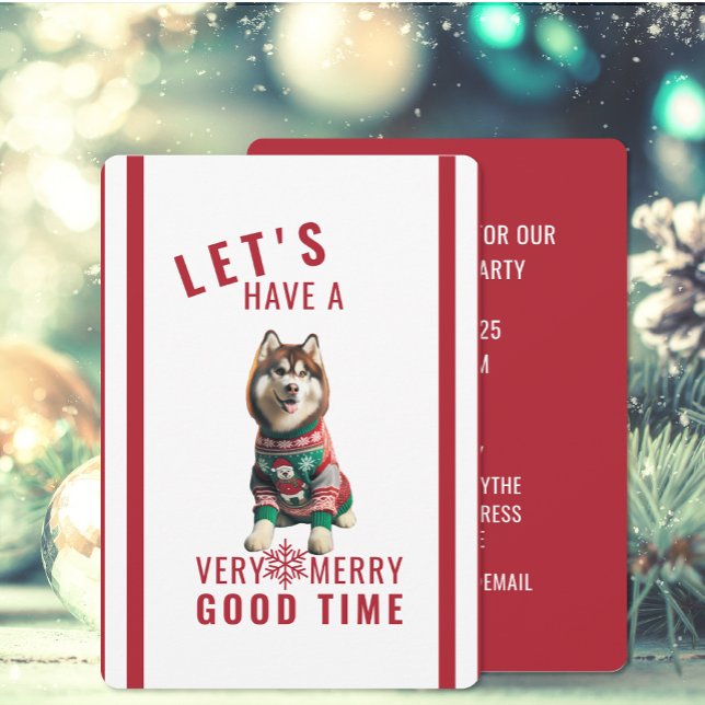 Invitación de feriado a Navidades Husky siberianos (The front and back of the Siberian Husky Christmas Holiday invitations)