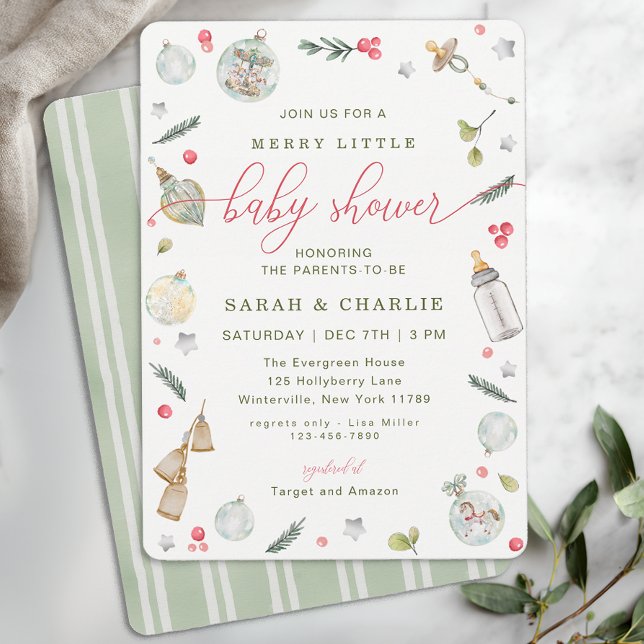 Invitación de feriado de Baby Shower Merry Little (Merry Little Baby Shower Invite)