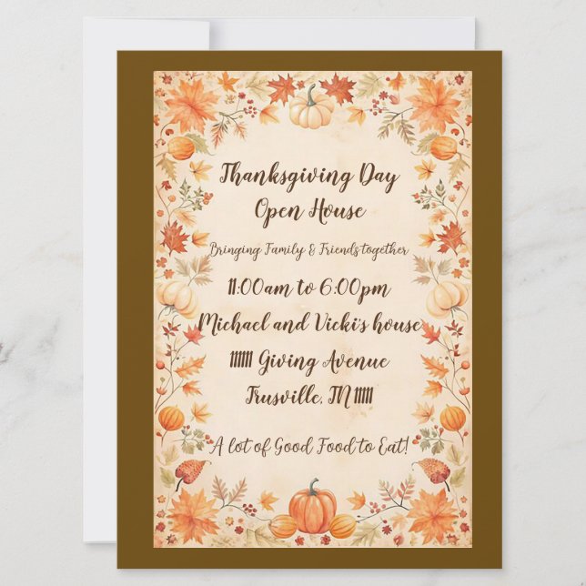 Invitación de feriado de Fiesta de la Casa Abierta (Anverso)