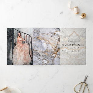 Invitación de fiesta 16 Party Gray and Gold Marble