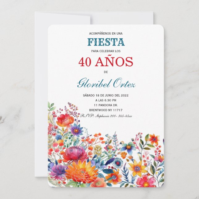 Invitación de Fiesta 40 Años Mujer Invitación (Anverso)