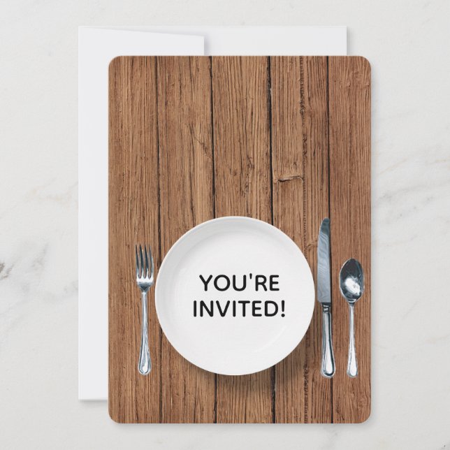 Invitación De Fiesta A La Cena En Madera De Roble (Anverso)