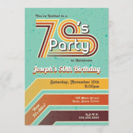 Invitación de fiesta a rayas retro de los 70
