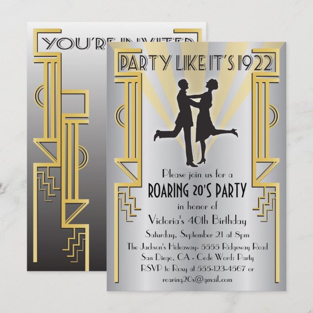 Invitación de fiesta Art Deco de Charleston de los (Anverso / Reverso)