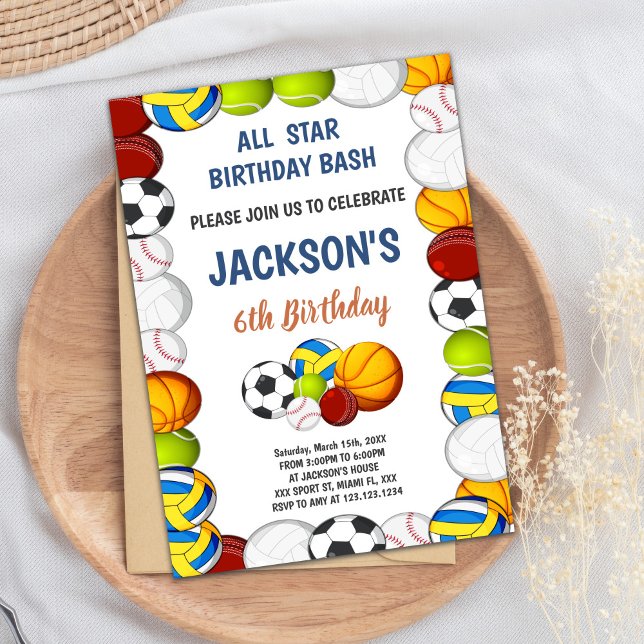 Invitación de Fiesta atlético de niños editables (Yellow Green Sports Birthday Invitations)