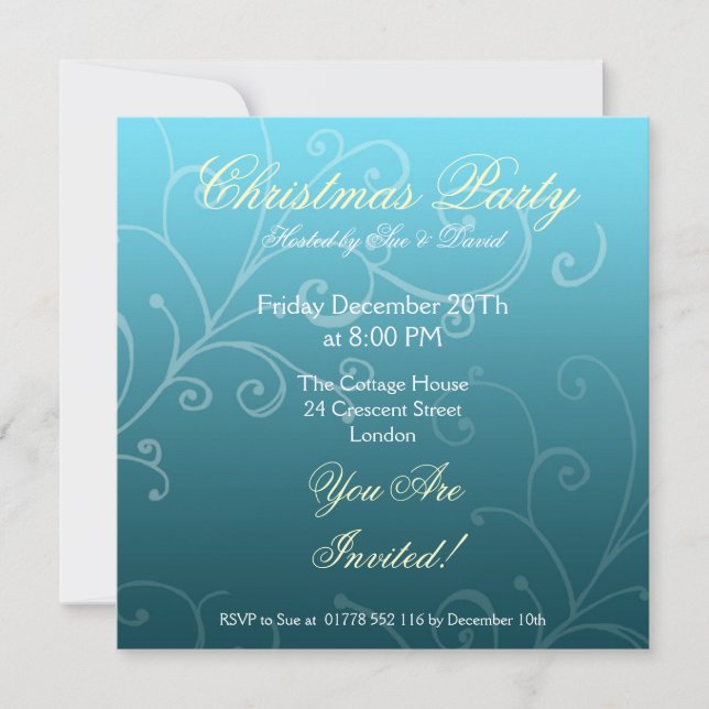 Invitación de fiesta azul con giro decorativo (Anverso)