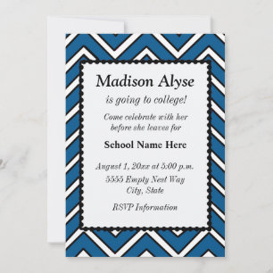 Invitación de fiesta azul y blanca con Chevron par