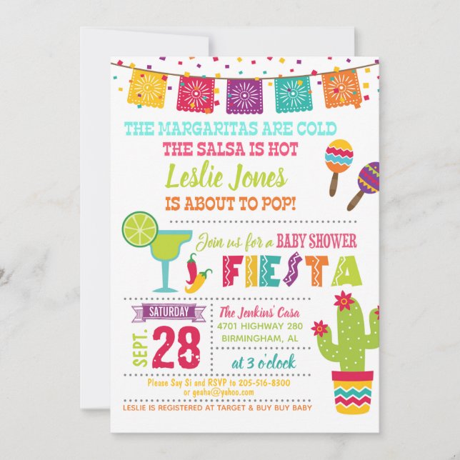 Invitación de Fiesta Baby Shower - Blanco (Anverso)
