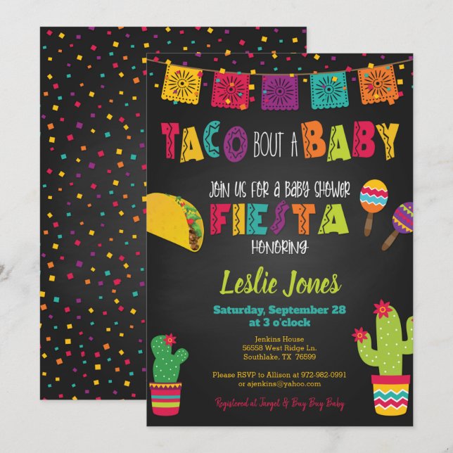 Invitación de Fiesta Baby Shower - Taco sobre un b (Anverso / Reverso)