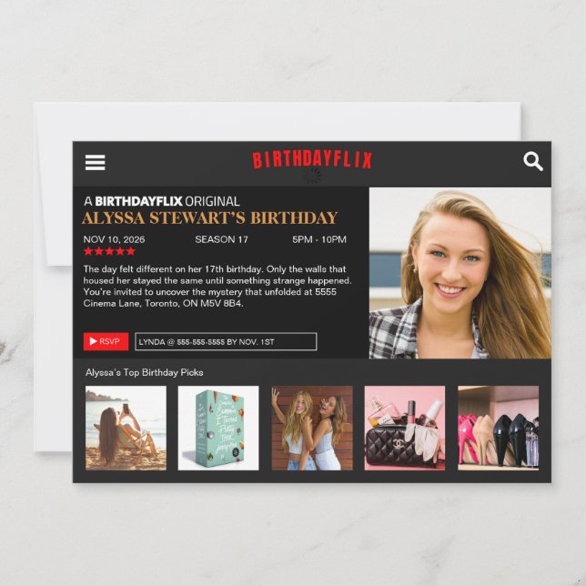 Invitación de fiesta Birthdayflix (Anverso)