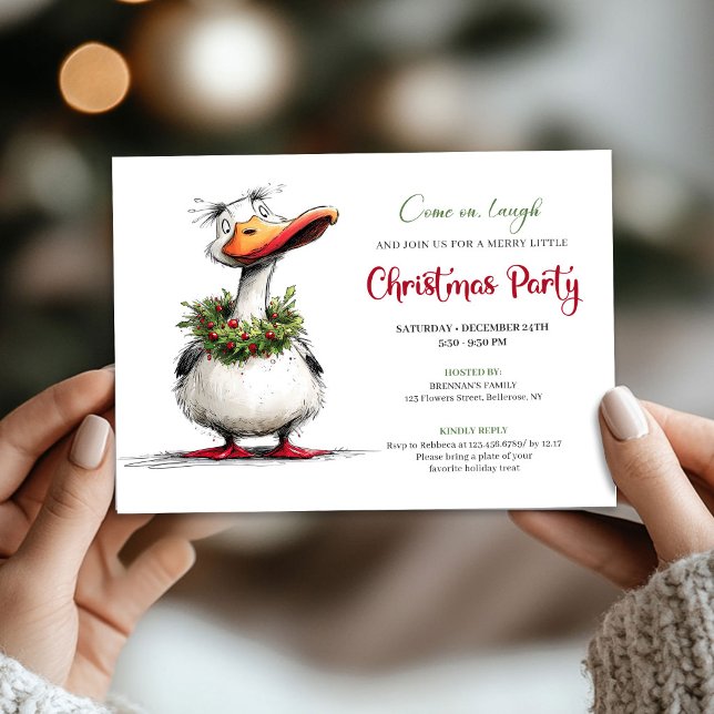 Invitación de fiesta caprichosa con humor de Navid (Christmas Quirky Goose Humor Whimsical Party Invite)