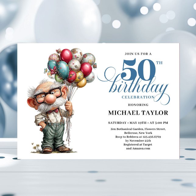 Invitación de fiesta caprichosa para el 50 cumplea (Epic Funny Man 50th Bash Whimsical Party Invite)