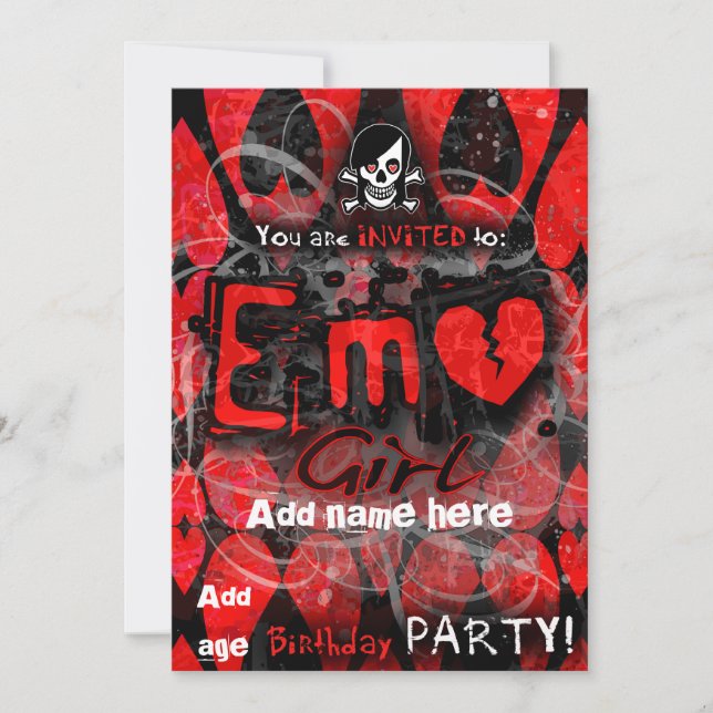 Invitación de Fiesta Chica de Emo (Anverso)