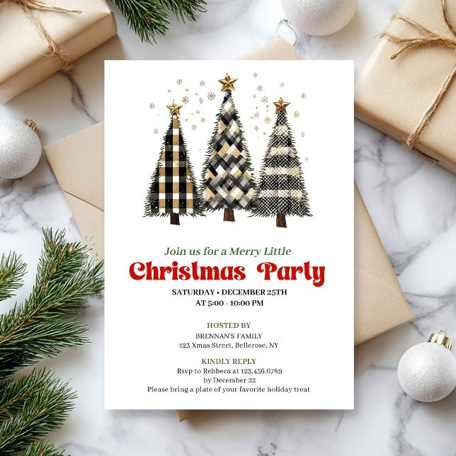 Invitación de fiesta clásica de árbol de Navidad a (Classic buffalo plaid Christmas tree party invite)