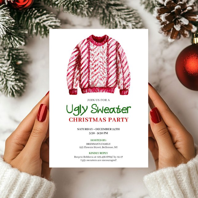 Invitación de fiesta clásica divertida para suéter (Classic Funny Ugly Sweater Party Invitation)