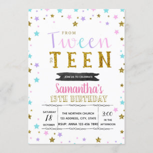 Invitación de fiesta colorida para preadolescentes