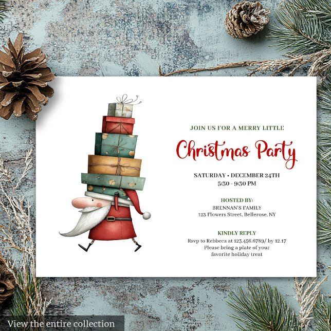 Invitación de Fiesta con Acuarela de Papá Noel Exc (Trendy Quirky Santa Watercolor Party Invitation)