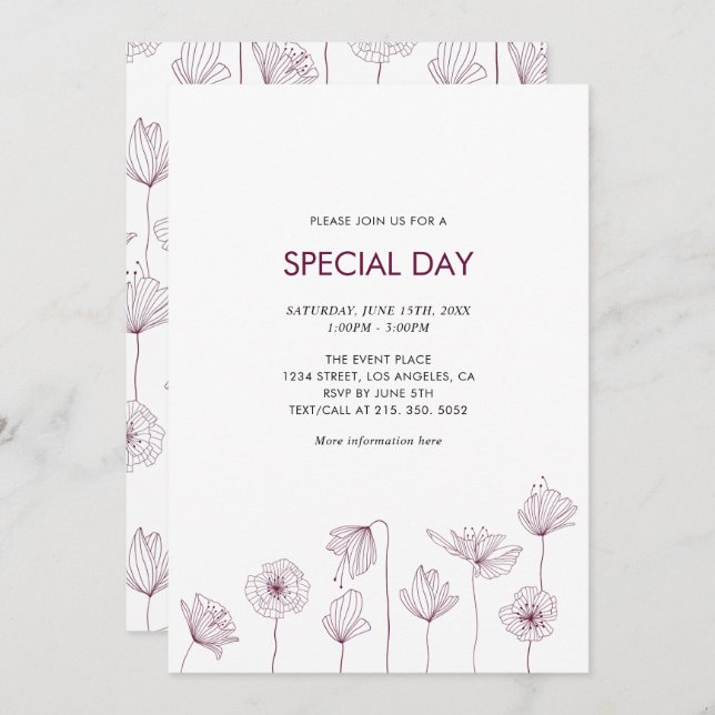 Invitación de fiesta con amapola para todas las oc (Anverso / Reverso)