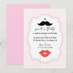 Invitación de fiesta con bigote retro rosa extrava