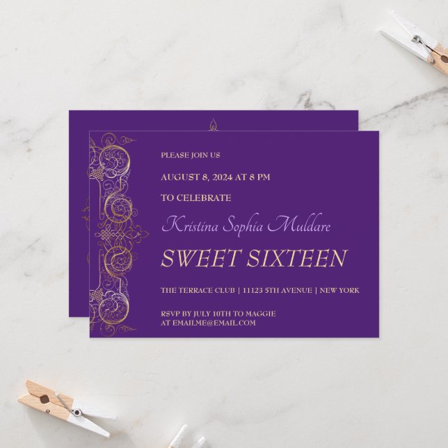 Invitación de fiesta con borde de oro delicado (Anverso/Reverso In Situ)