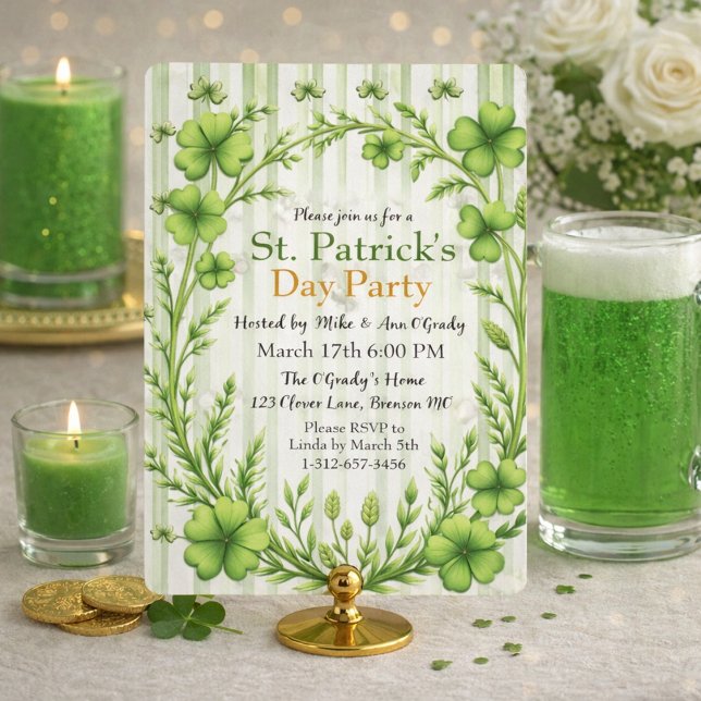 Invitación de fiesta con borde de trébol rayado (Subido por el creador)