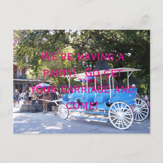 Invitación de fiesta con caballo y carruaje (Anverso)