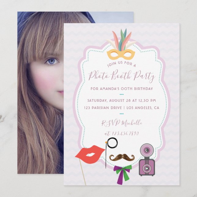 Invitación de fiesta con cabina de fotos (Anverso / Reverso)