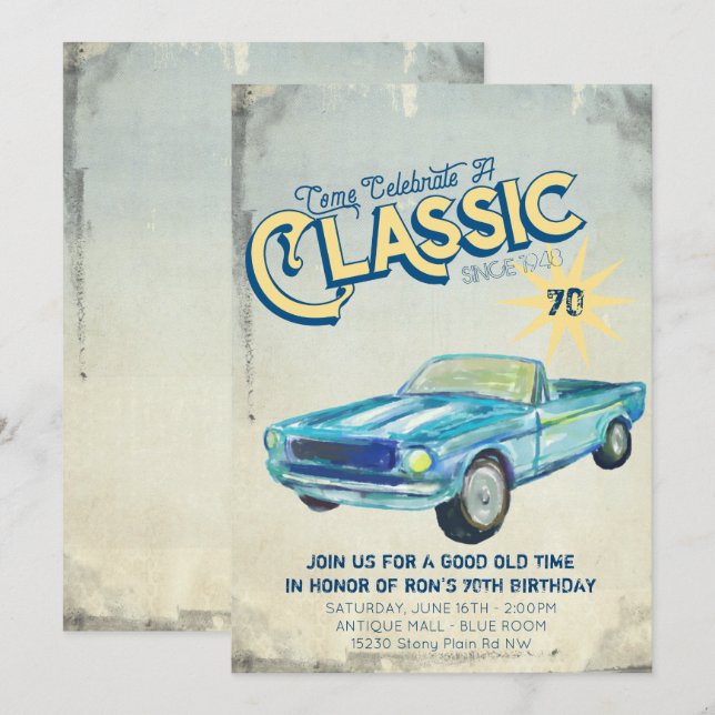 Invitación de fiesta con cartel de garaje vintage (Anverso / Reverso)