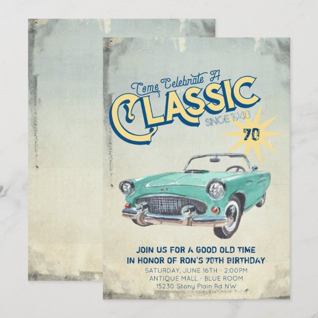 Invitación de fiesta con cartel de garaje vintage (Anverso / Reverso)