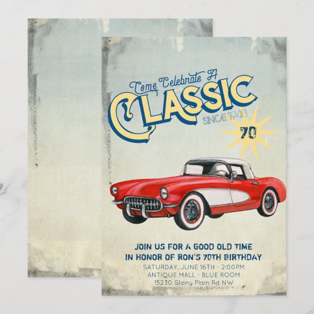 Invitación de fiesta con cartel de garaje vintage (Anverso / Reverso)