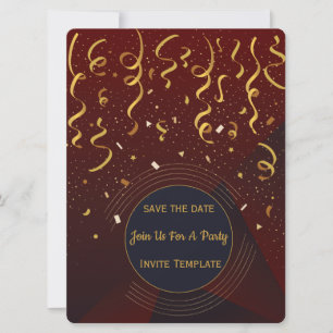 Invitación de fiesta con confeti rojo y dorado