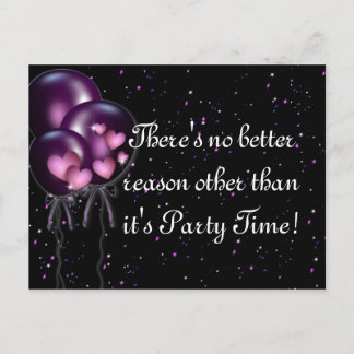 Invitación de fiesta con confeti y globos púrpura
