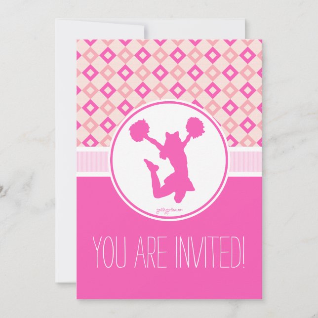 Invitación de fiesta con diamantes de cuadros rosa (Anverso)