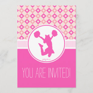 Invitación de fiesta con diamantes de cuadros rosa