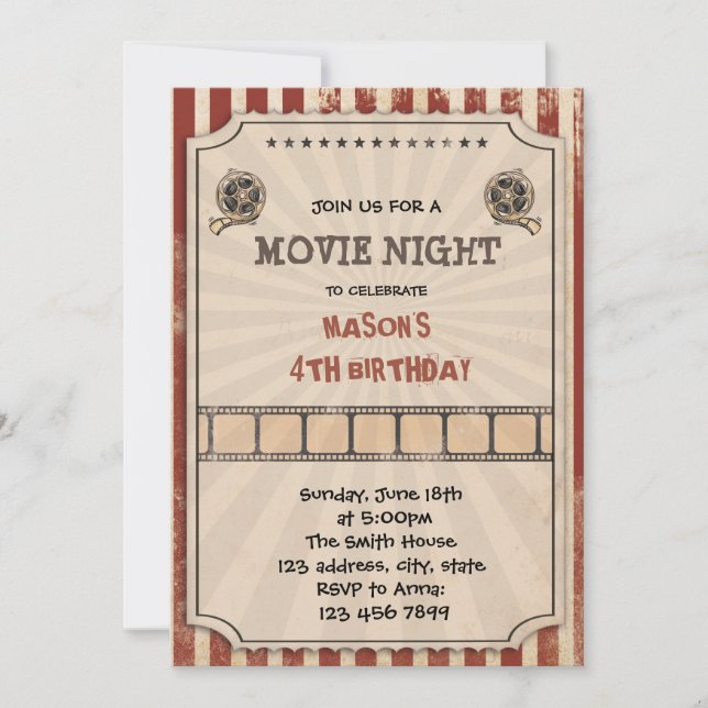 invitación de fiesta con entrada de cine antigua (Anverso)
