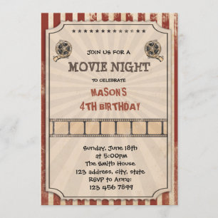 invitación de fiesta con entrada de cine antigua