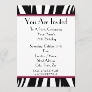Invitación de fiesta con estampado de cebra